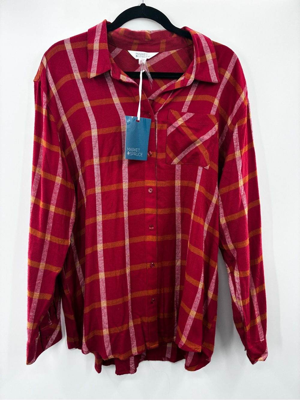Market & Spruce Woman's Red Plaid Button-Up Shirt size XL NWT